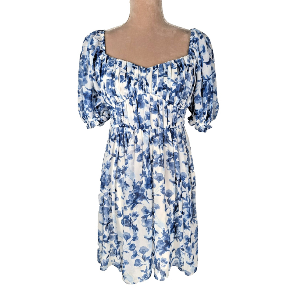 Abercrombie & Fitch Corset Dress Sz S Blue Toile Chiffon Cottagecore Milkmaid